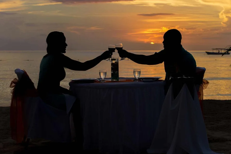 Wedding couple at sunset